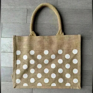 Jute Grocery/Beach Bag Tan/White‎ Polka Dot Travel
